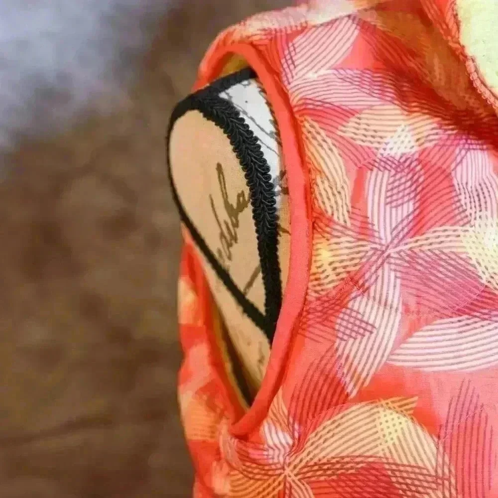 Child's LL Bean Down vest pink/yellow/graphic print size L (14 - 16) - Downtek